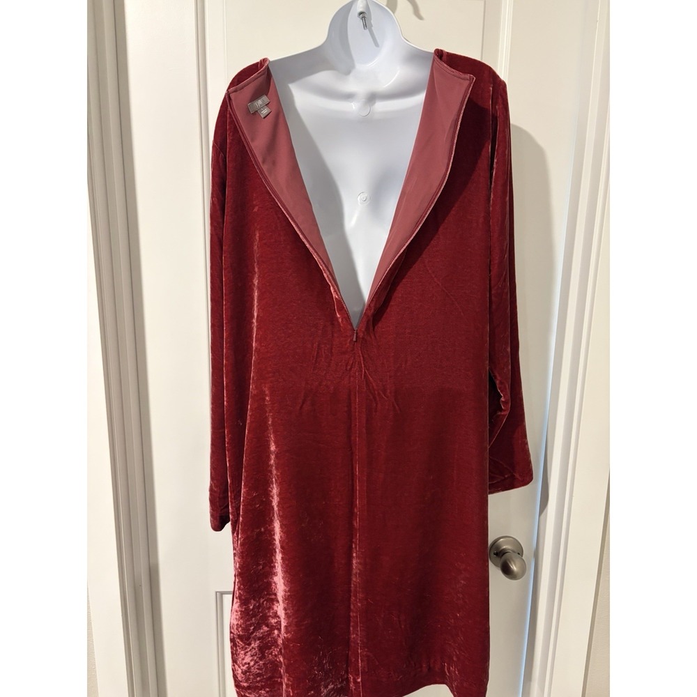 Vtg 90s J. Jill Raspberry Velvet Dress~L~Silk Bld Shift Long Slvs Glam Boho Luxe - Picture 6 of 13
